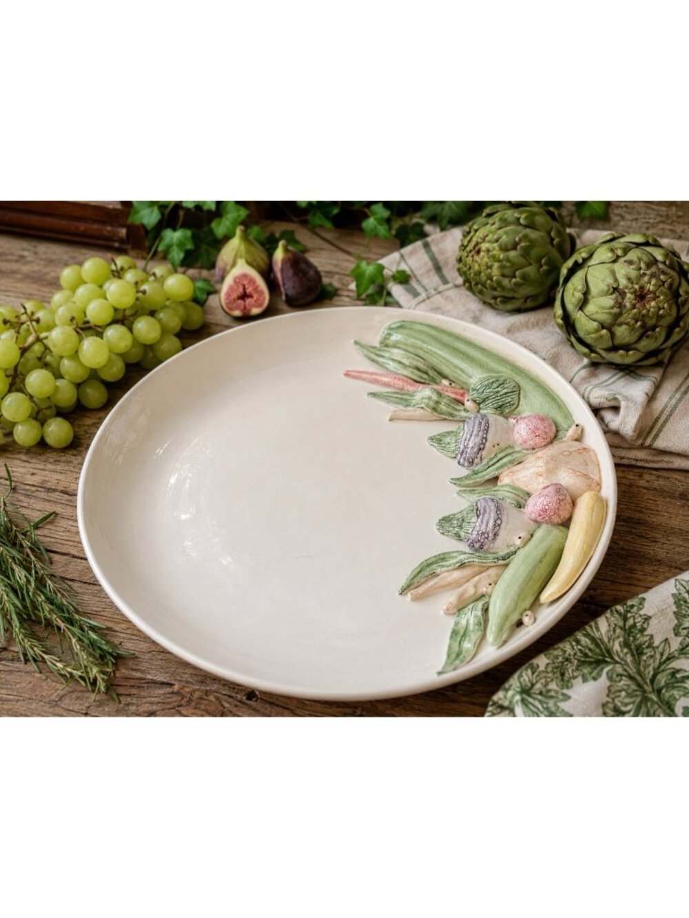 Vintage Majolica Style Raised Relief Vegetable Serving Display Platter Plate